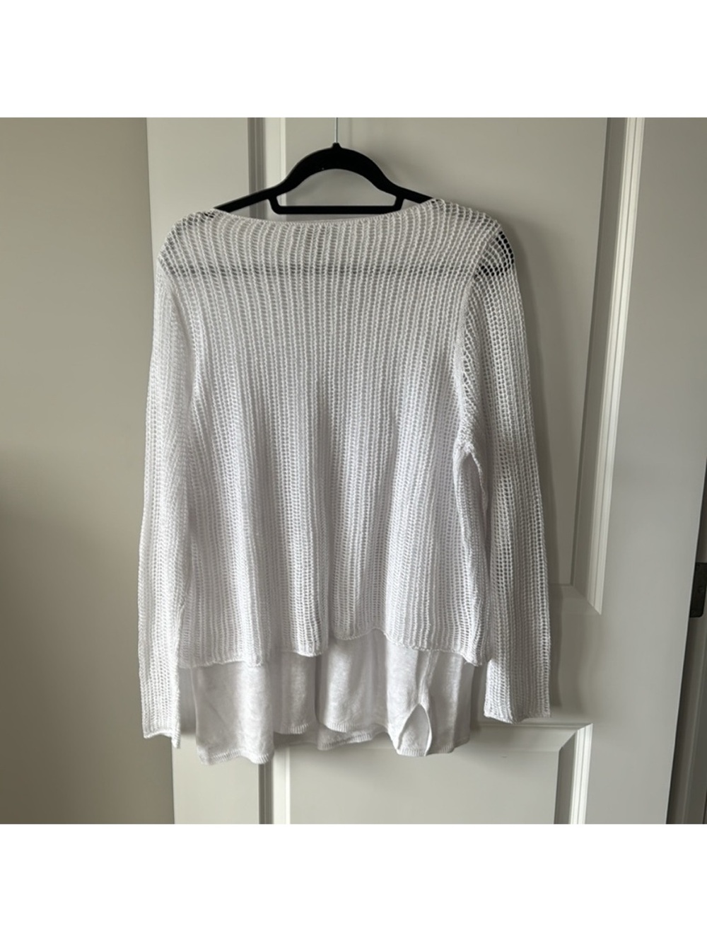 Eileen Fisher White Lightweight Open-Knit Layered Sweater - Picture 3 of 5